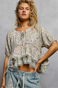 Ruffle Floral Balloon Woven Top