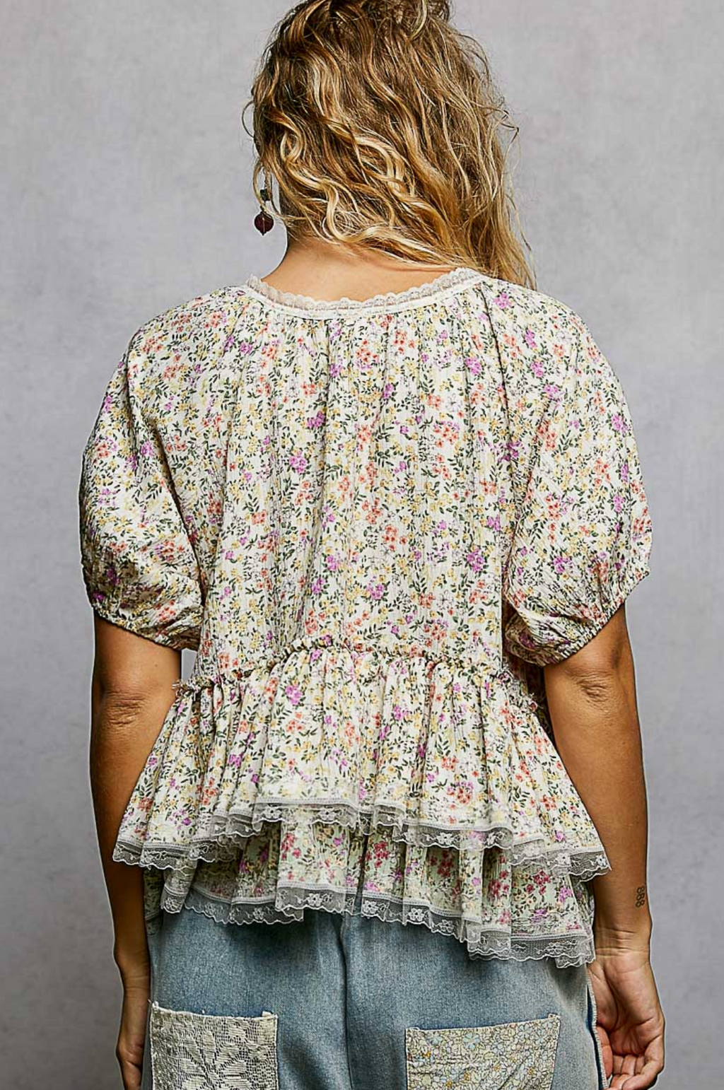 Ruffle Floral Balloon Woven Top