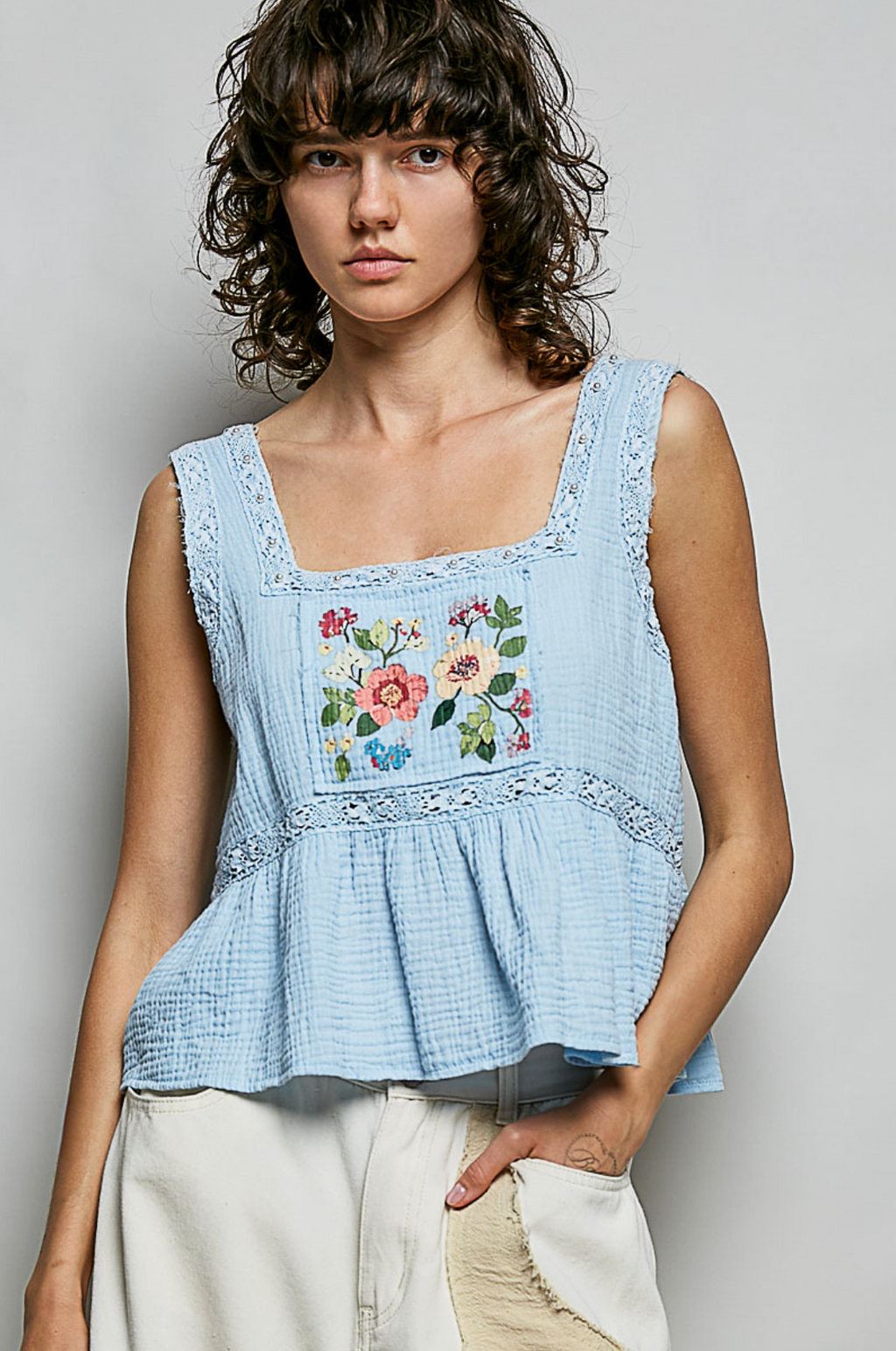 Floral Shirring Sleeveless Top
