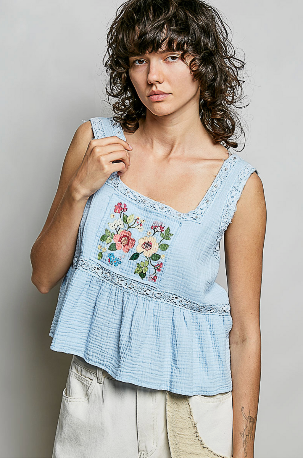 Floral Shirring Sleeveless Top