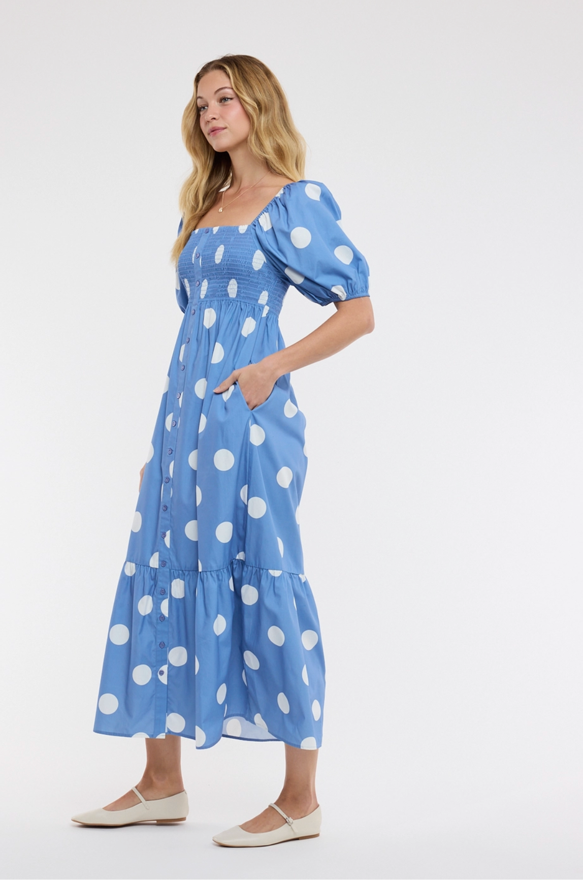 Polka Dot Puff Sleeve Maxi Dress