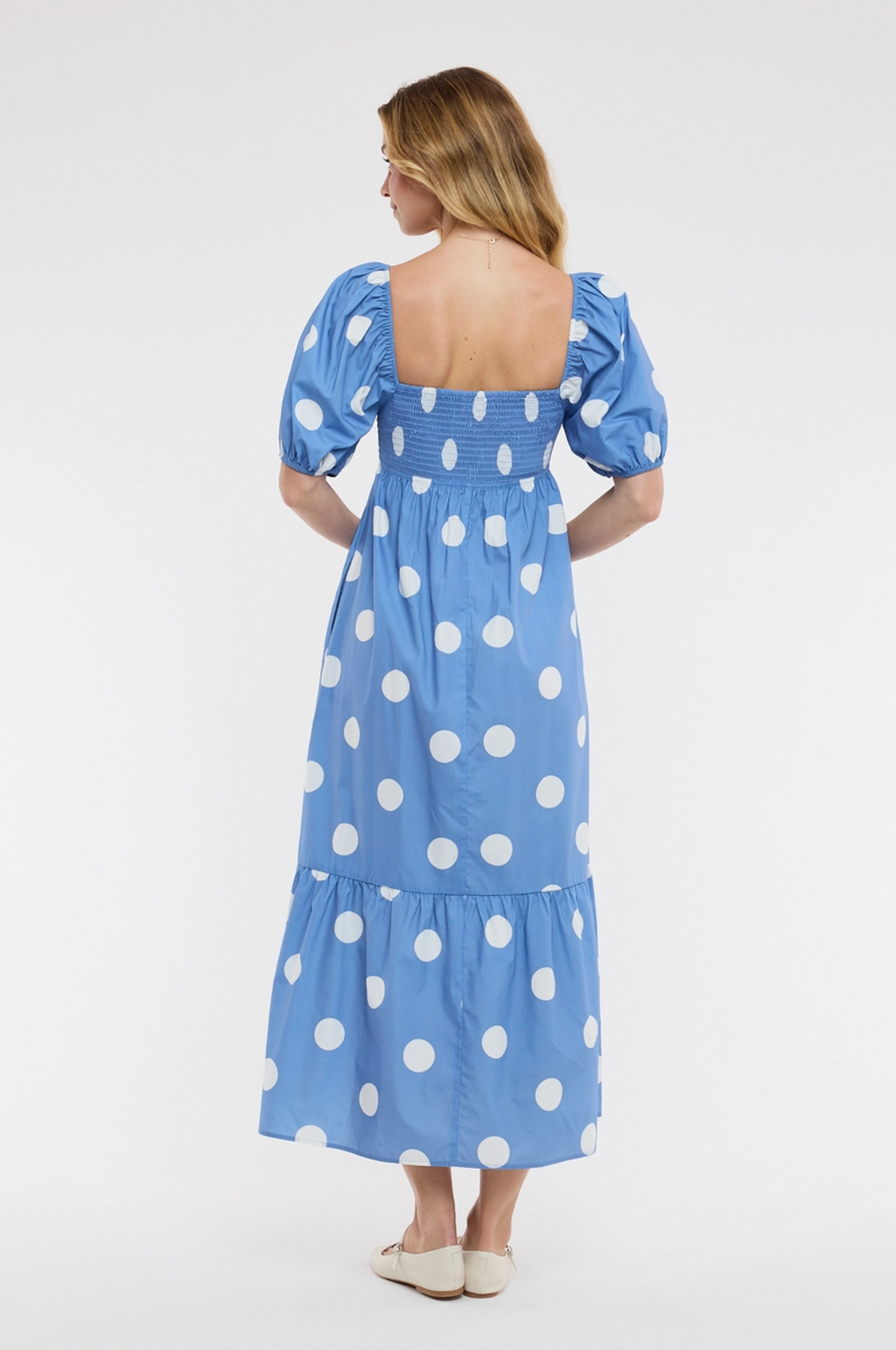 Polka Dot Puff Sleeve Maxi Dress