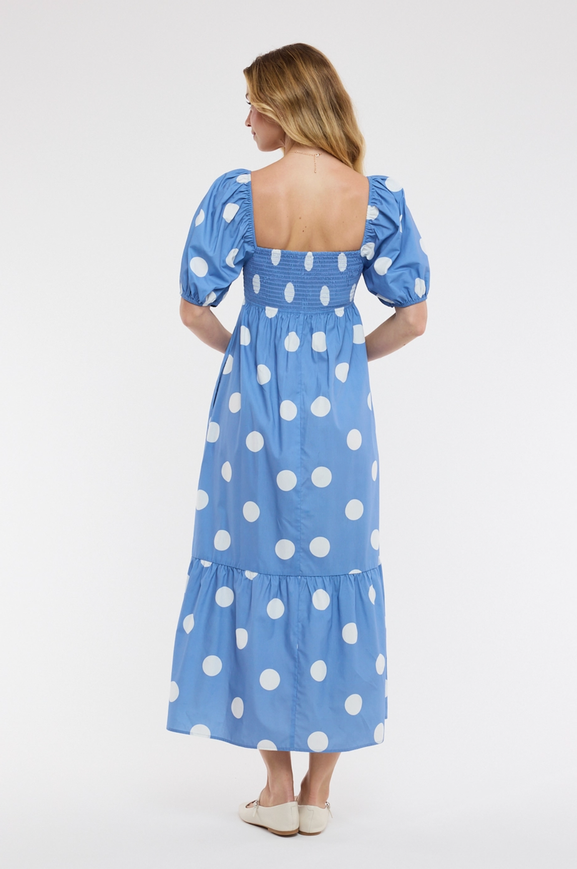 Polka Dot Puff Sleeve Maxi Dress
