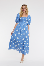 Polka Dot Puff Sleeve Maxi Dress