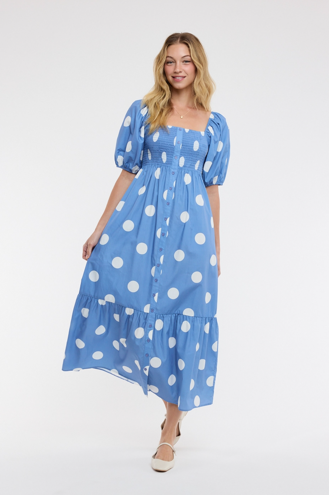 Polka Dot Puff Sleeve Maxi Dress