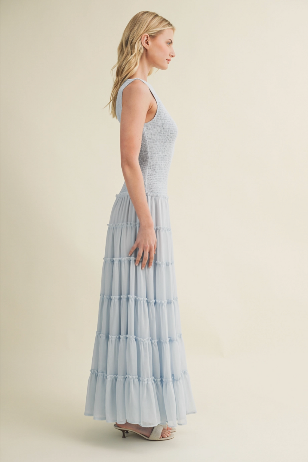 Smocked Boat Neck Maxi Dress