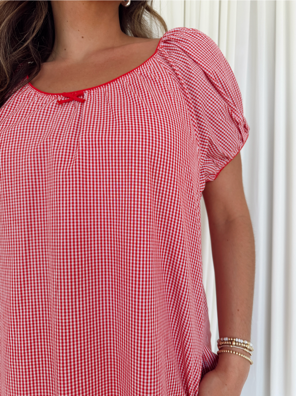 Gingham Puff Sleeve Mini Dress