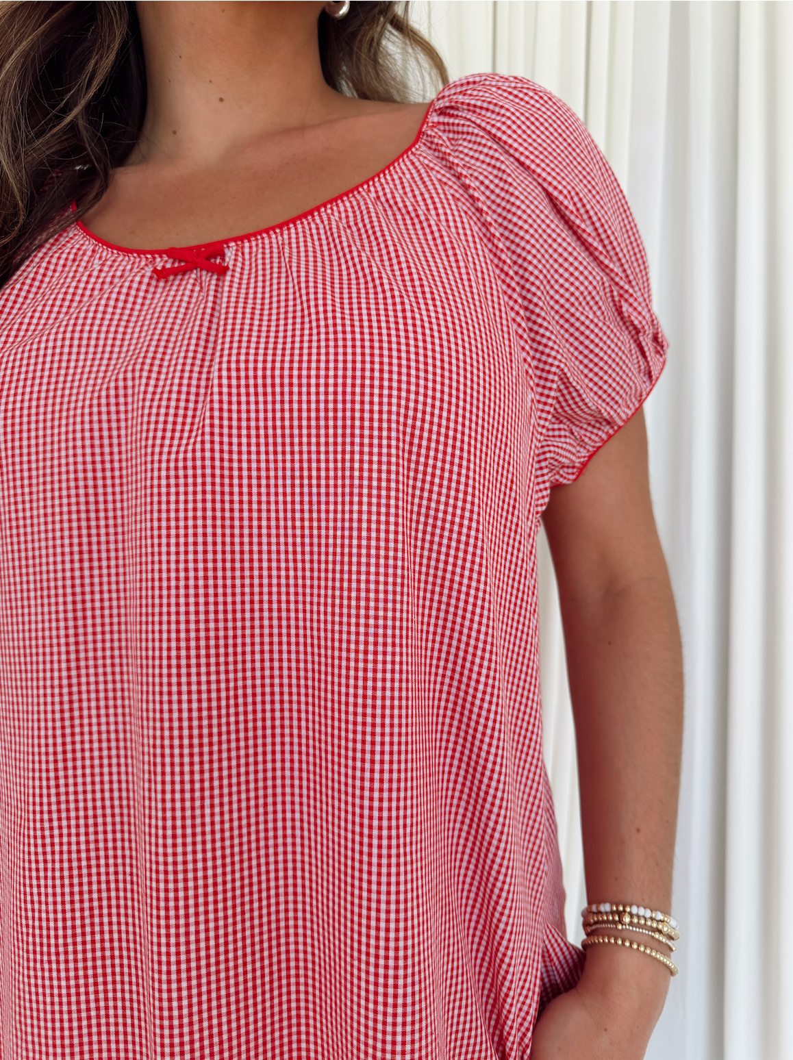 Gingham Puff Sleeve Mini Dress
