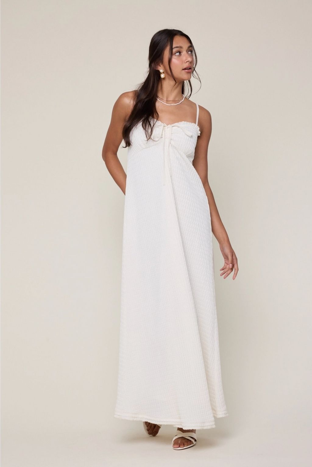 Textured Tie Front Maxi Dress