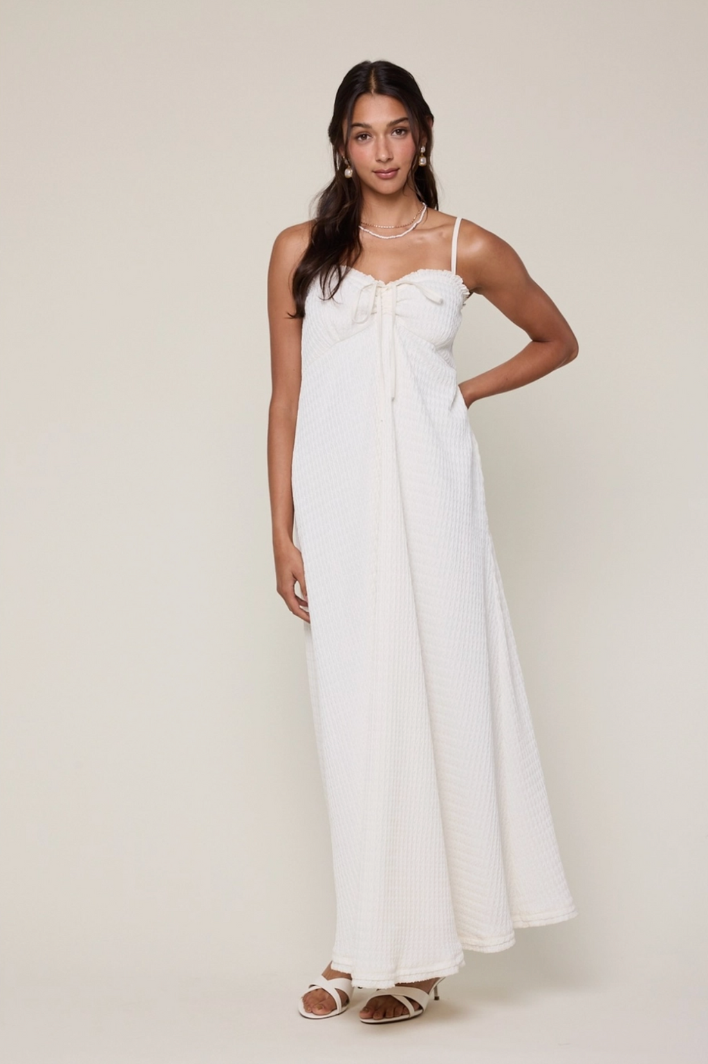Textured Tie Front Maxi Dress