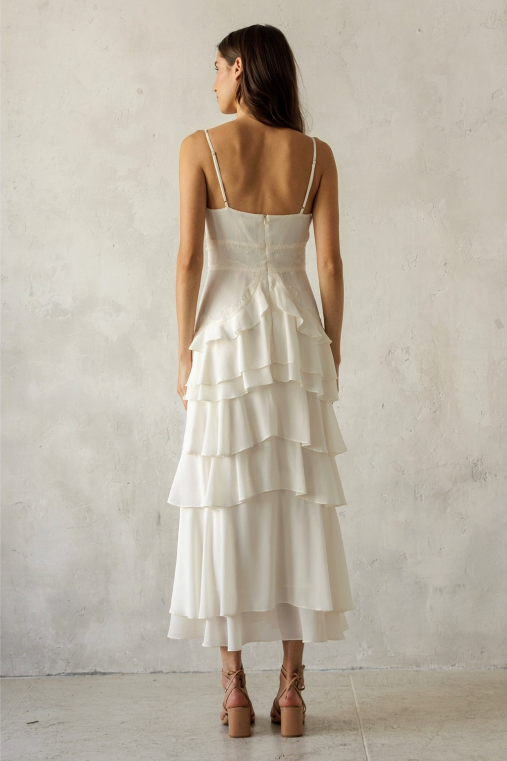 Lace Trim Tiered Midi Dress