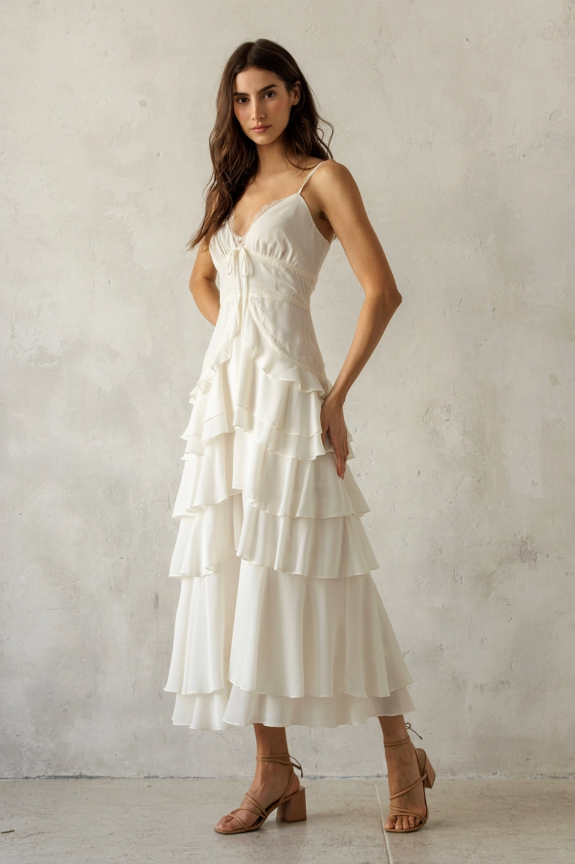 Lace Trim Tiered Midi Dress