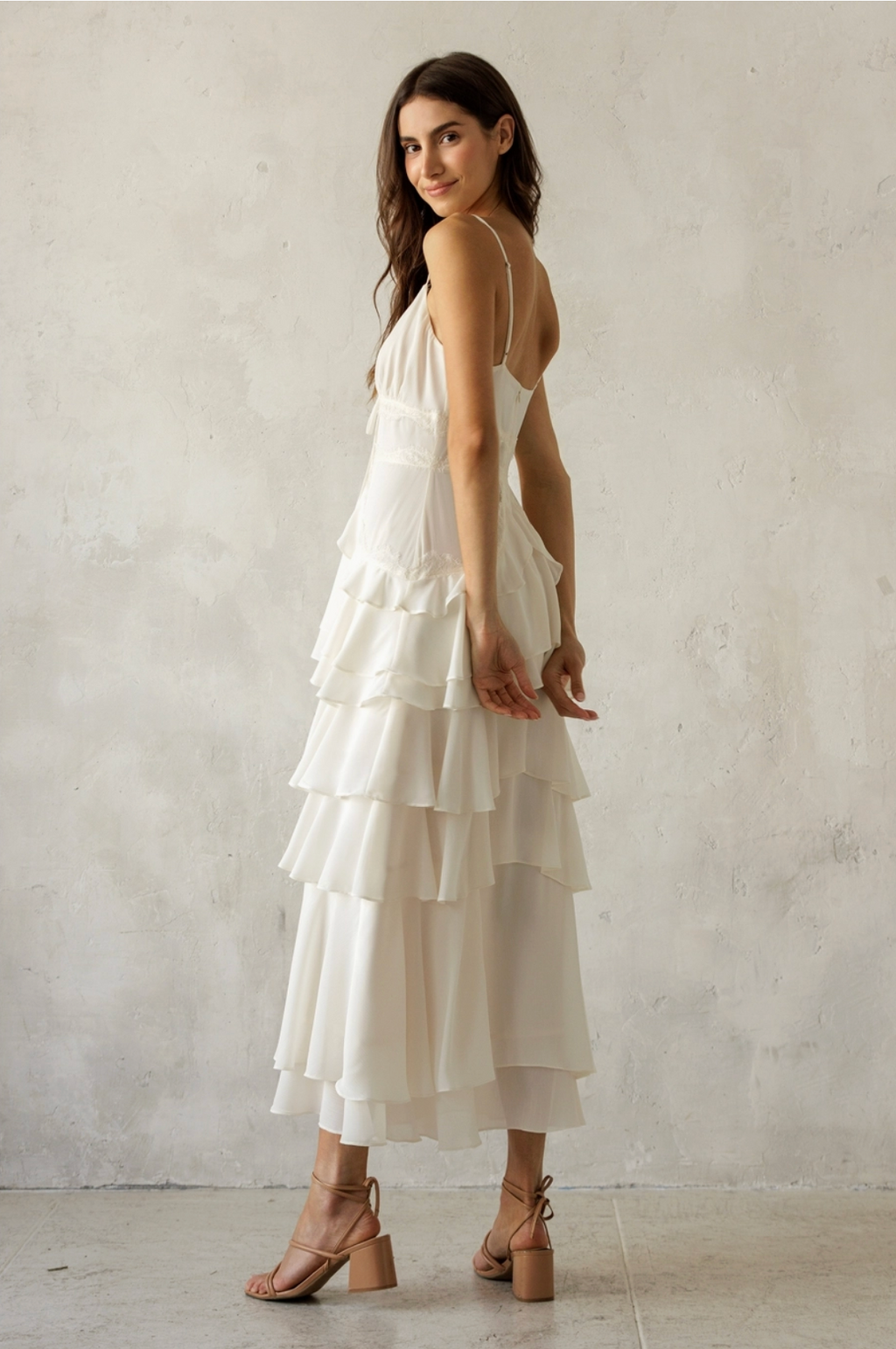 Lace Trim Tiered Midi Dress