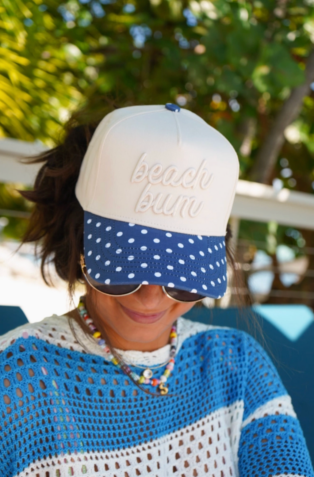 Beach Bum - Navy Polka Dot Hat