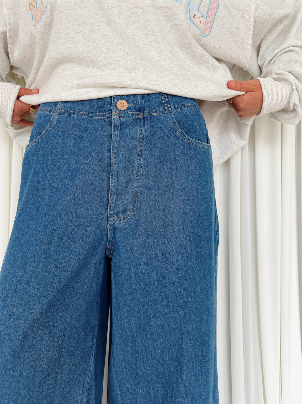 Denim Ruffle Bottom Pants