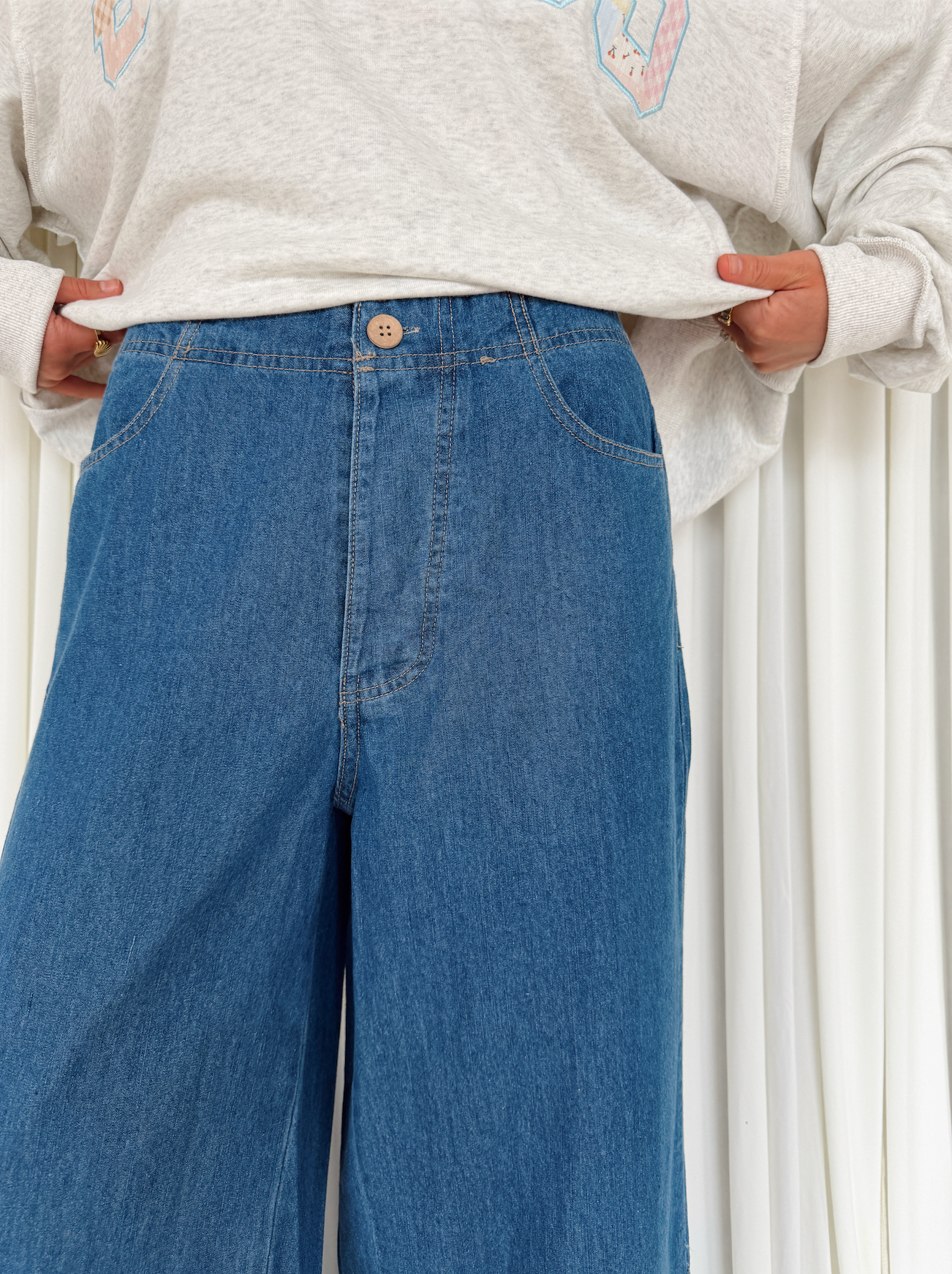 Denim Ruffle Bottom Pants