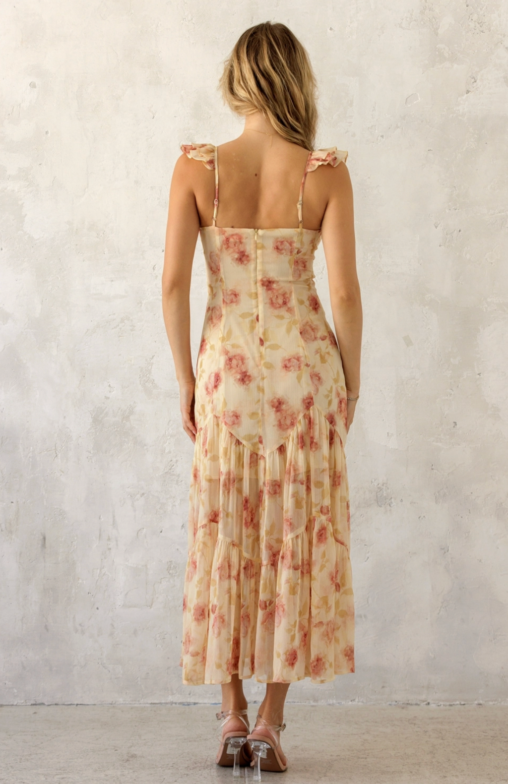 Ruffle Strap Tiered Midi Dress