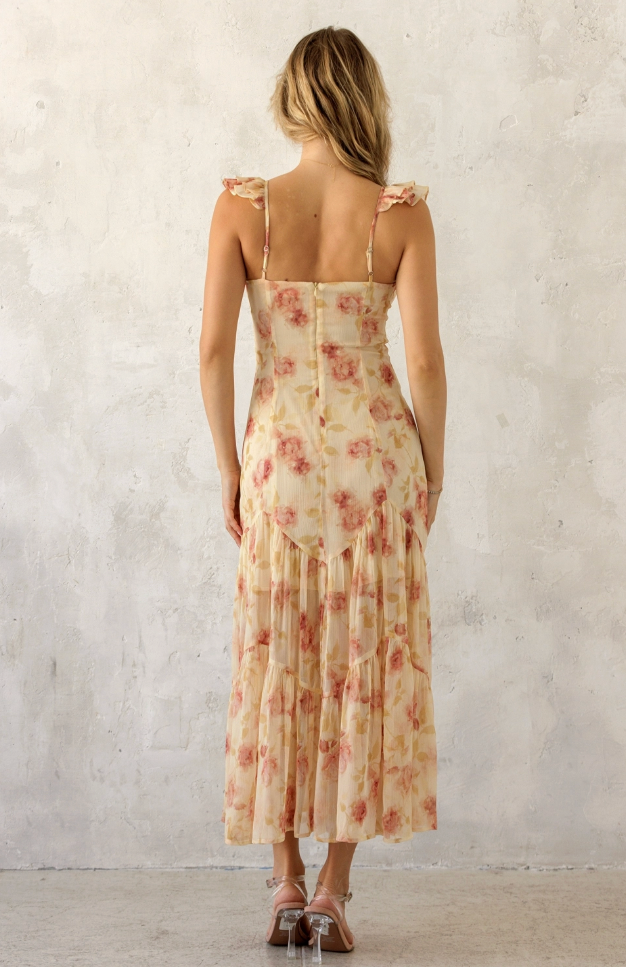 Ruffle Strap Tiered Midi Dress