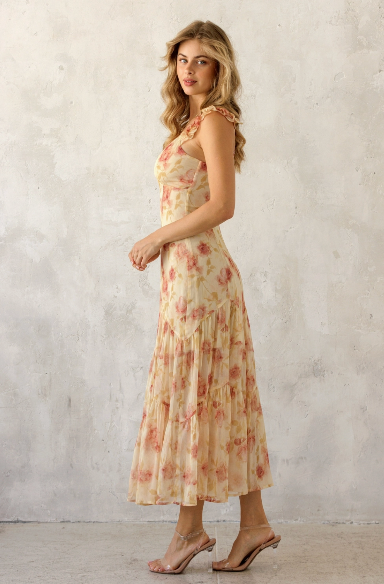 Ruffle Strap Tiered Midi Dress