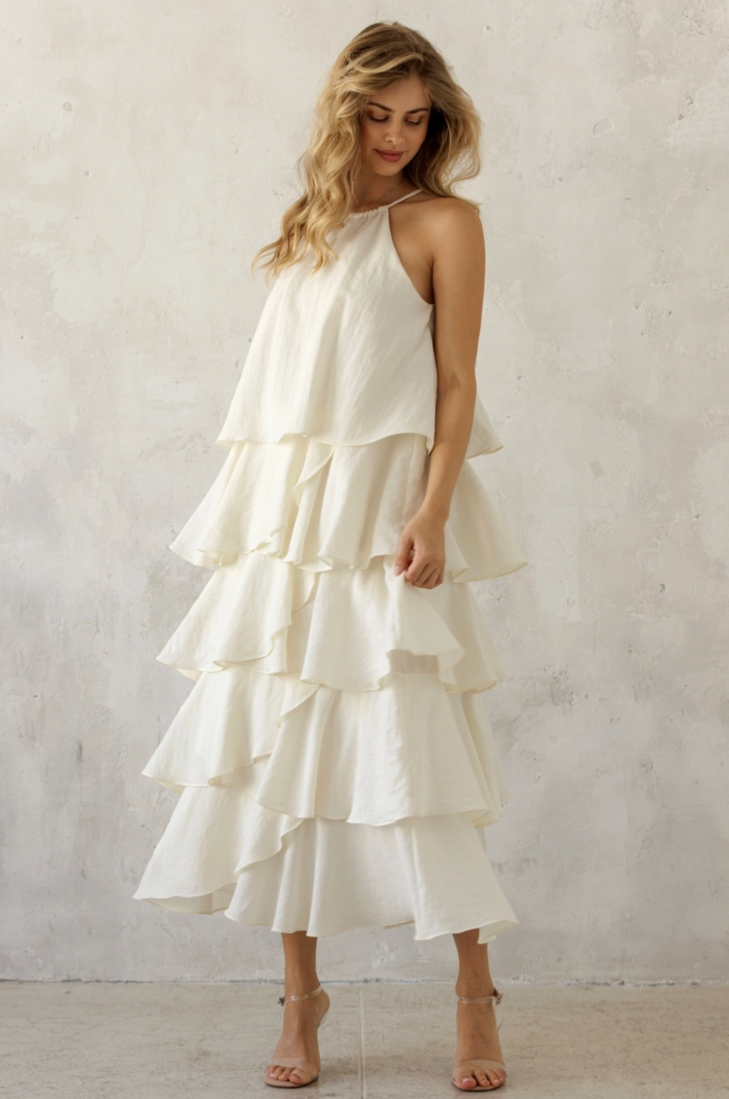 Halter Neck Ruffle Layered Dress