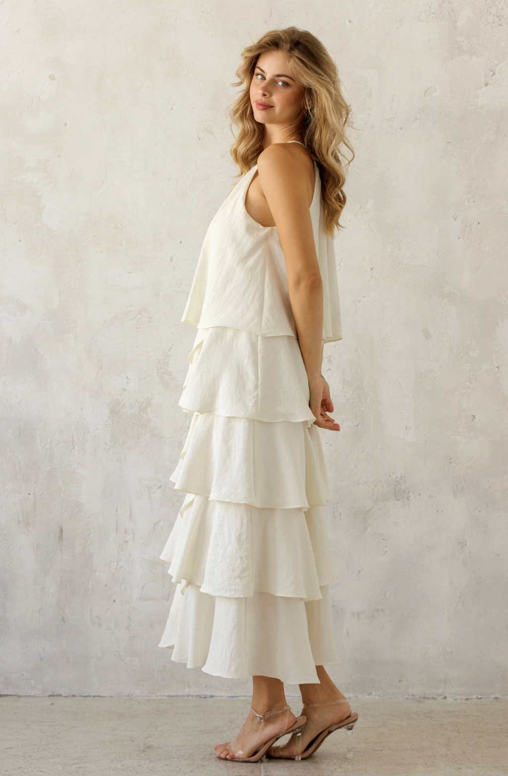 Halter Neck Ruffle Layered Dress