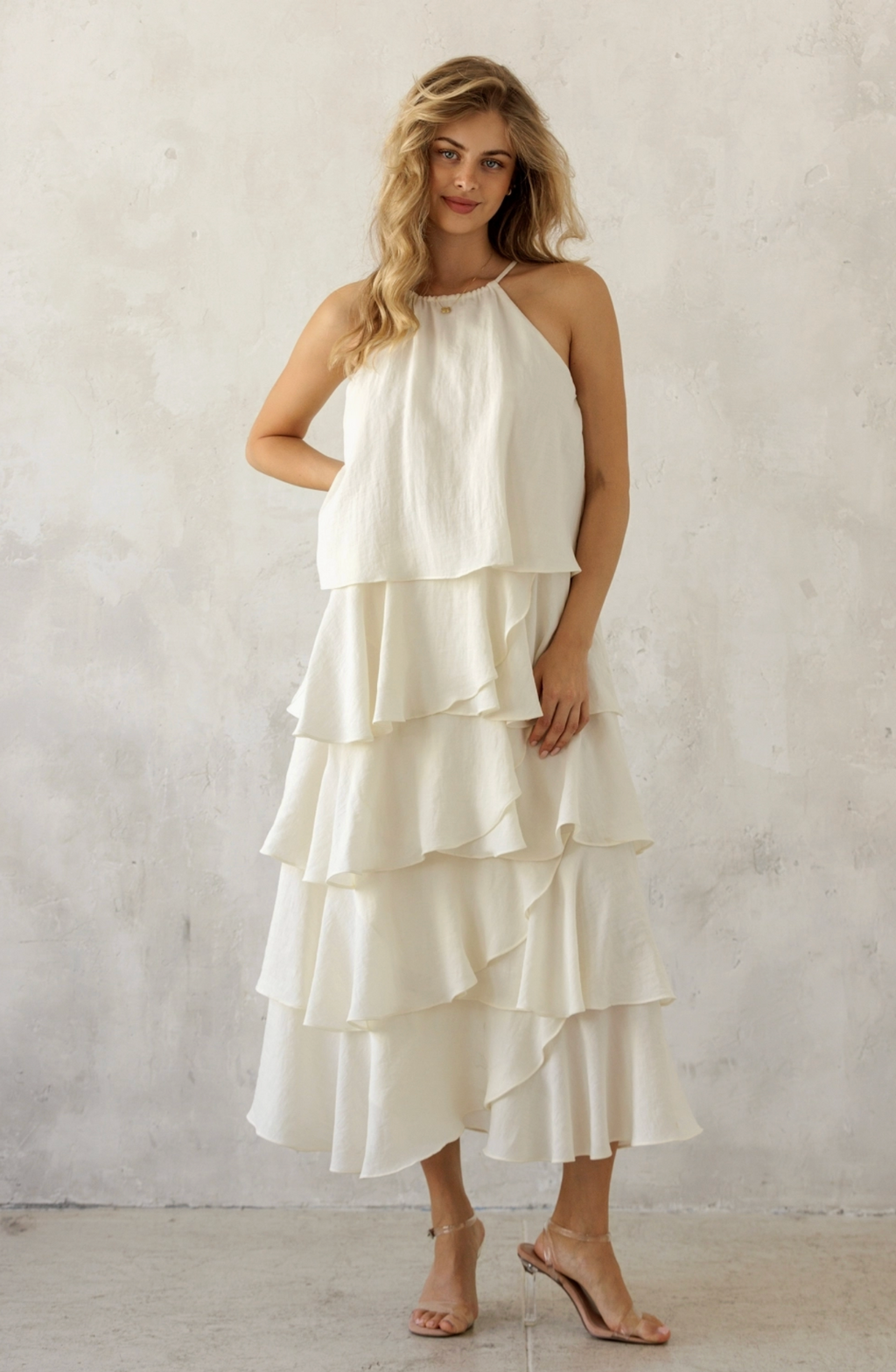 Halter Neck Ruffle Layered Dress