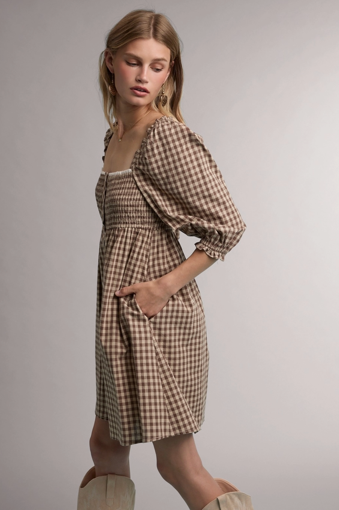 Gingham Smocked Babydoll Dress