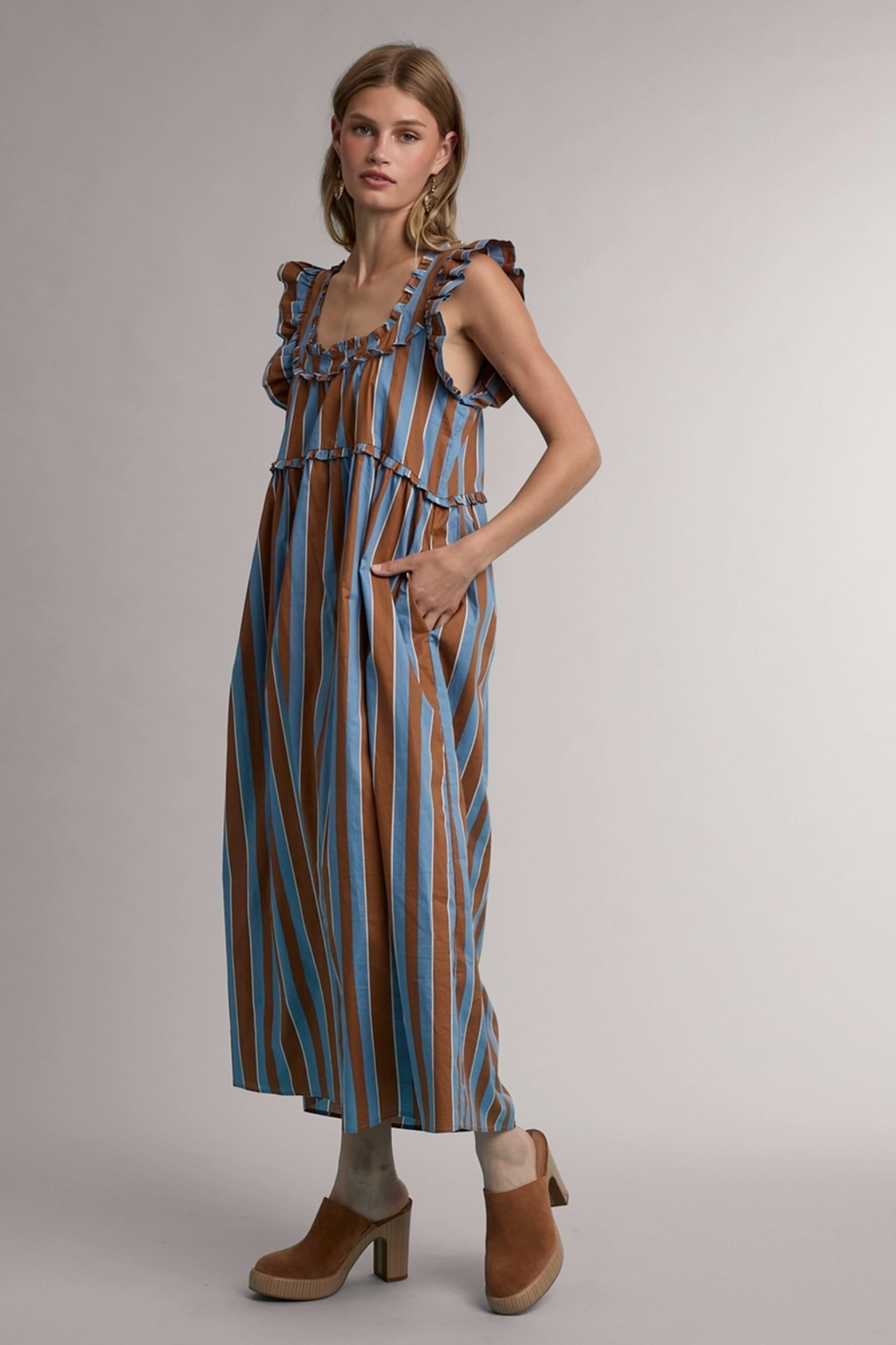 Striped Ruffle Midi Dress