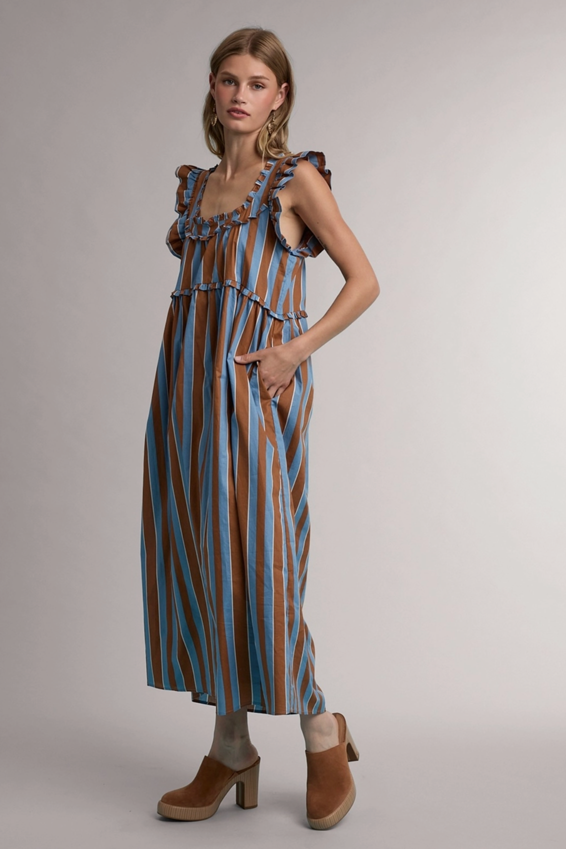 Striped Ruffle Midi Dress
