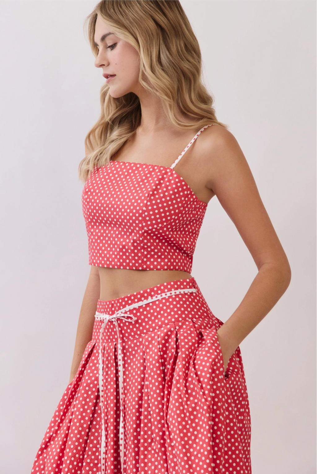 Polka Dot Square Neck Crop Cami Top