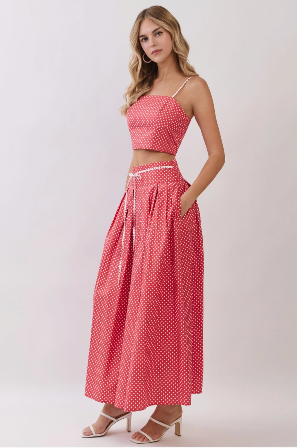 Pleated Polka Dot Maxi Skirt
