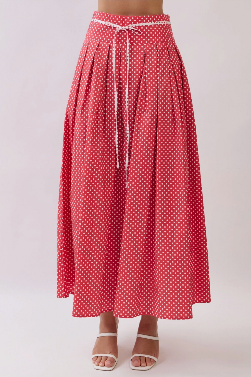 Pleated Polka Dot Maxi Skirt