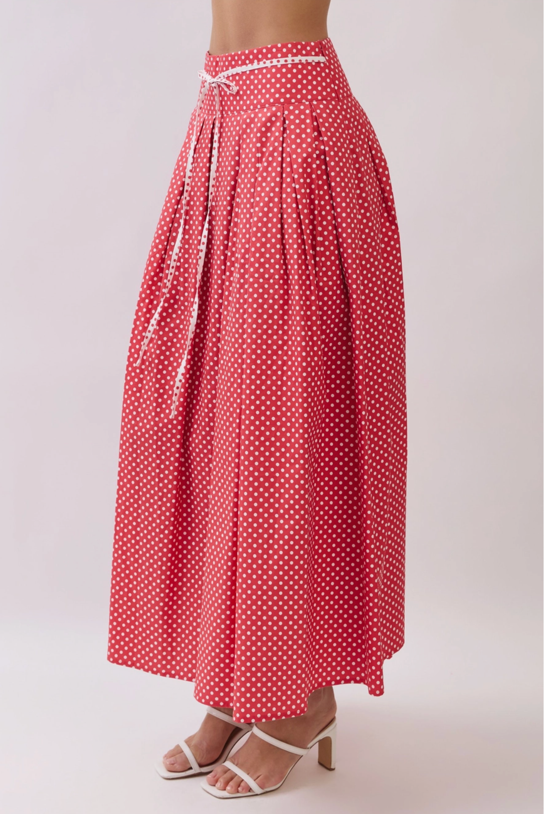 Pleated Polka Dot Maxi Skirt
