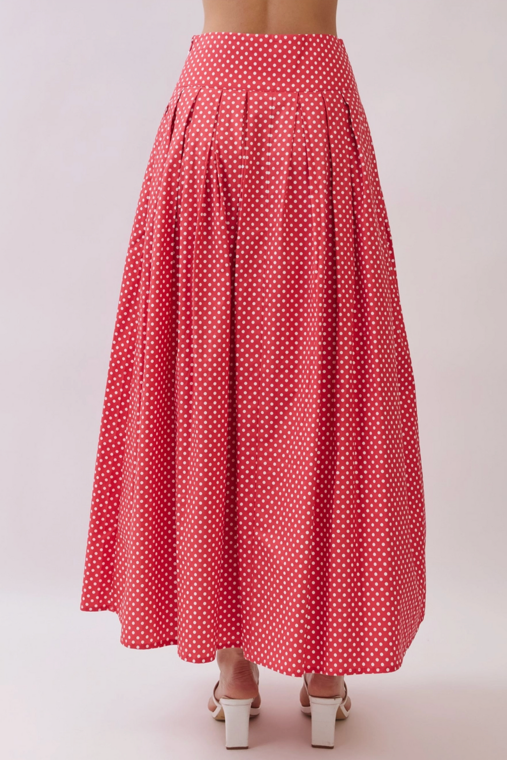 Pleated Polka Dot Maxi Skirt