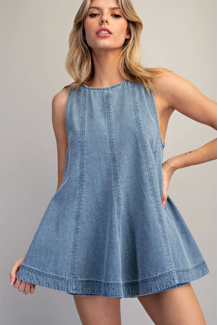 Sleeveless Flared Top  - Dark Denim
