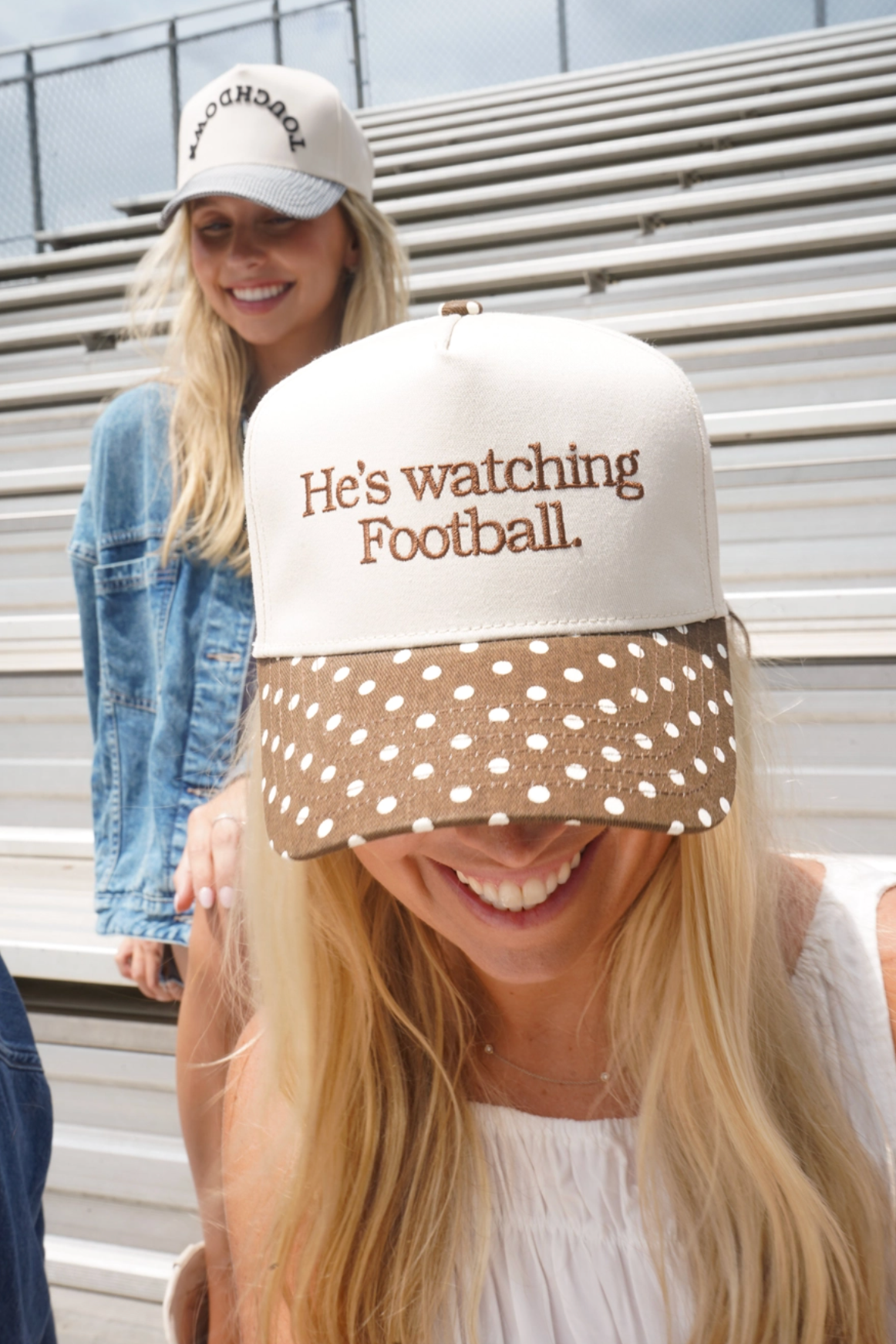 He's Watching Football - Brown Polka Dot Hat