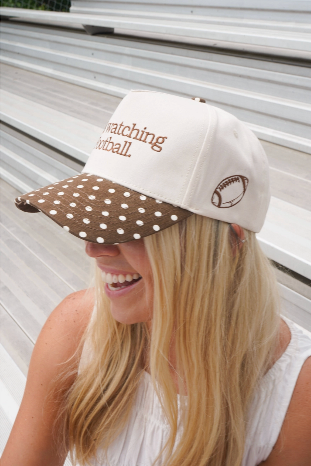 He's Watching Football - Brown Polka Dot Hat