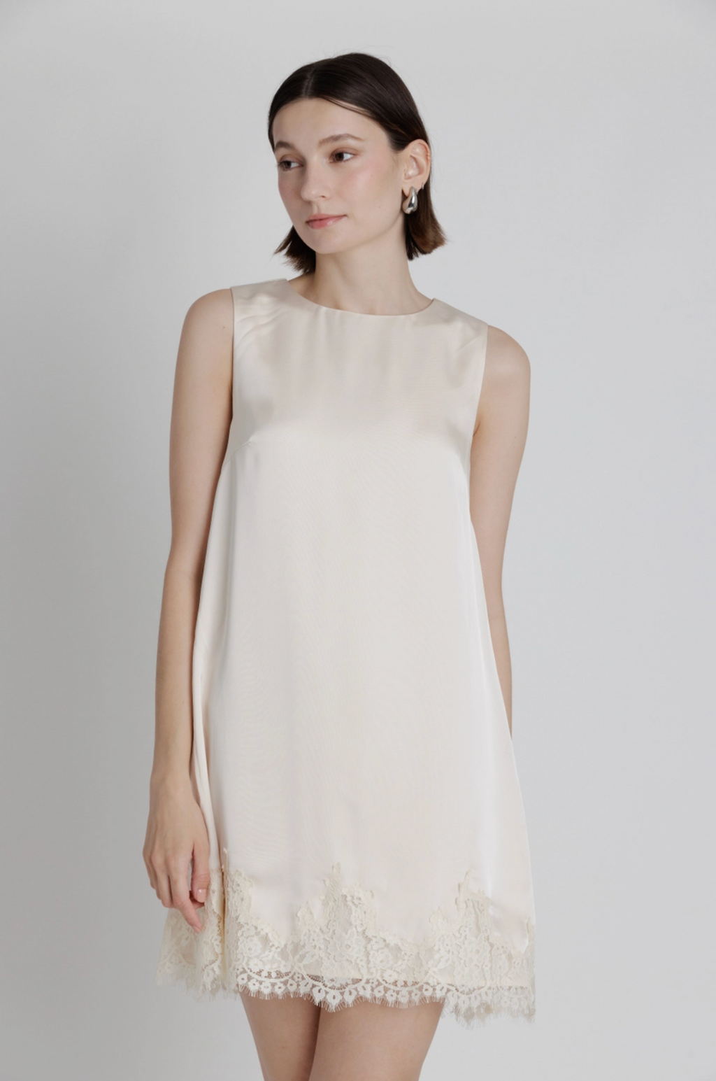 Lace Trim Satin Mini Dress