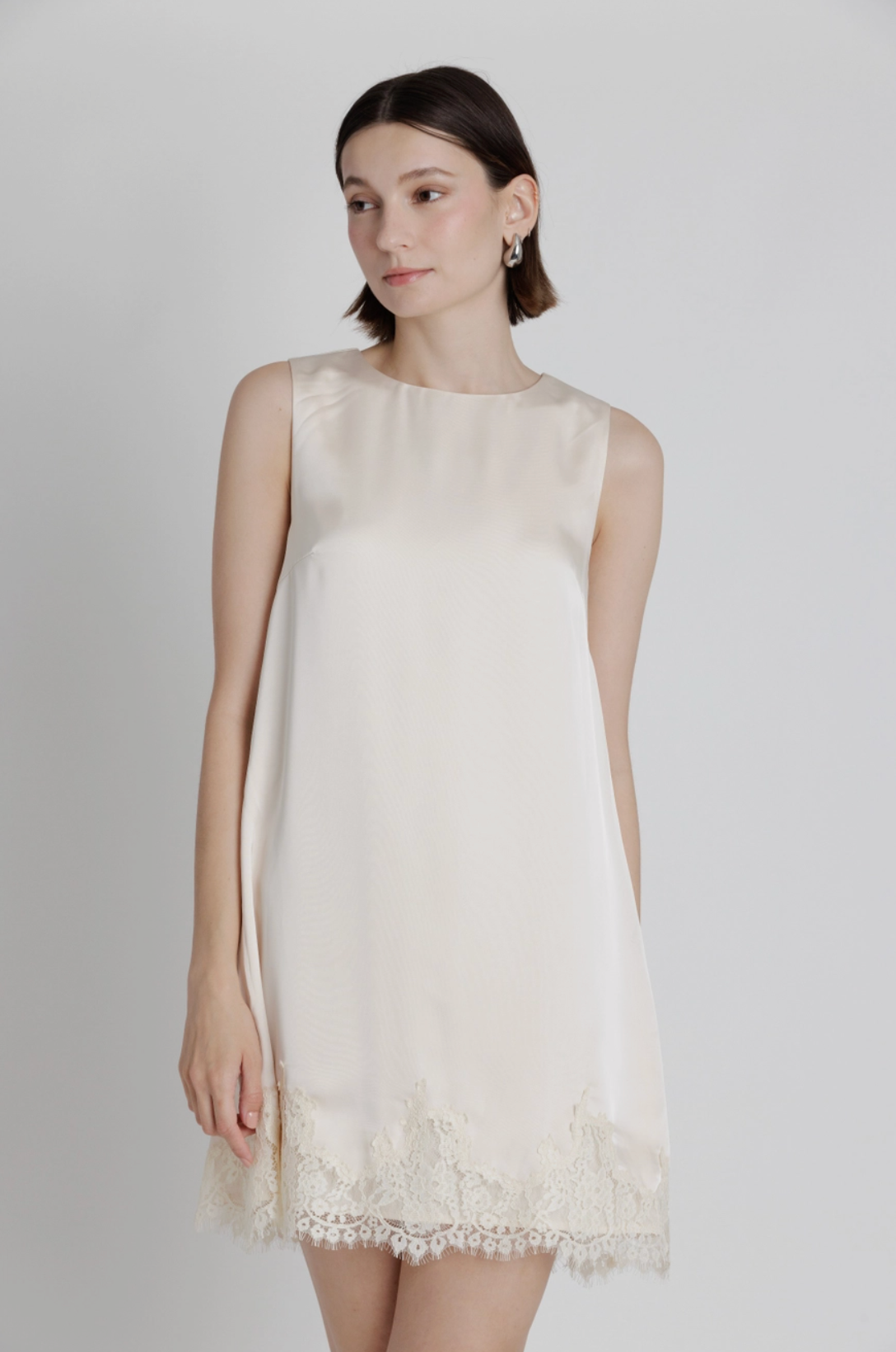 Lace Trim Satin Mini Dress