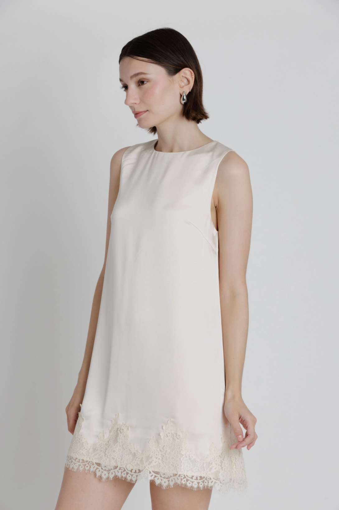 Lace Trim Satin Mini Dress