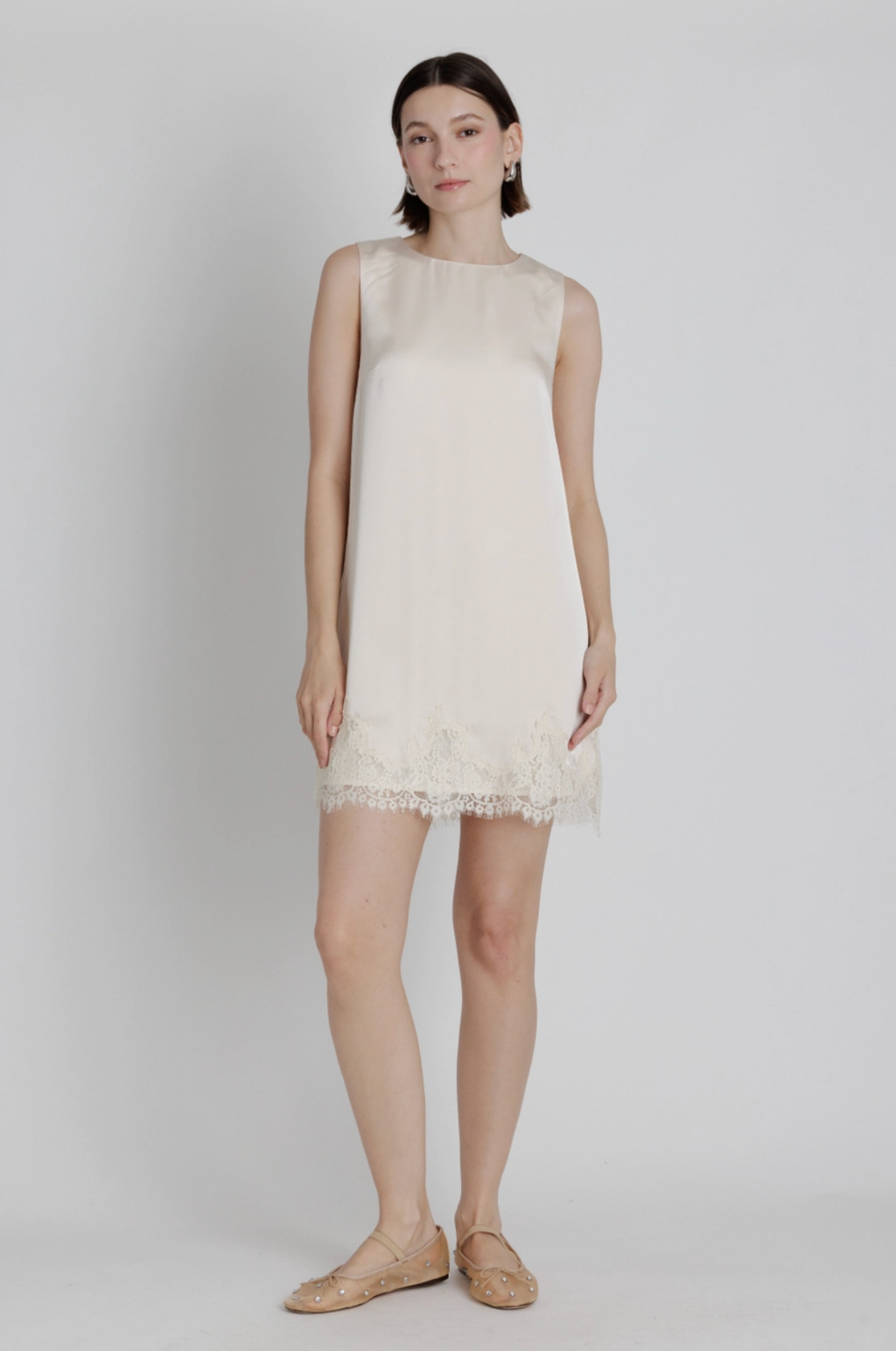 Lace Trim Satin Mini Dress