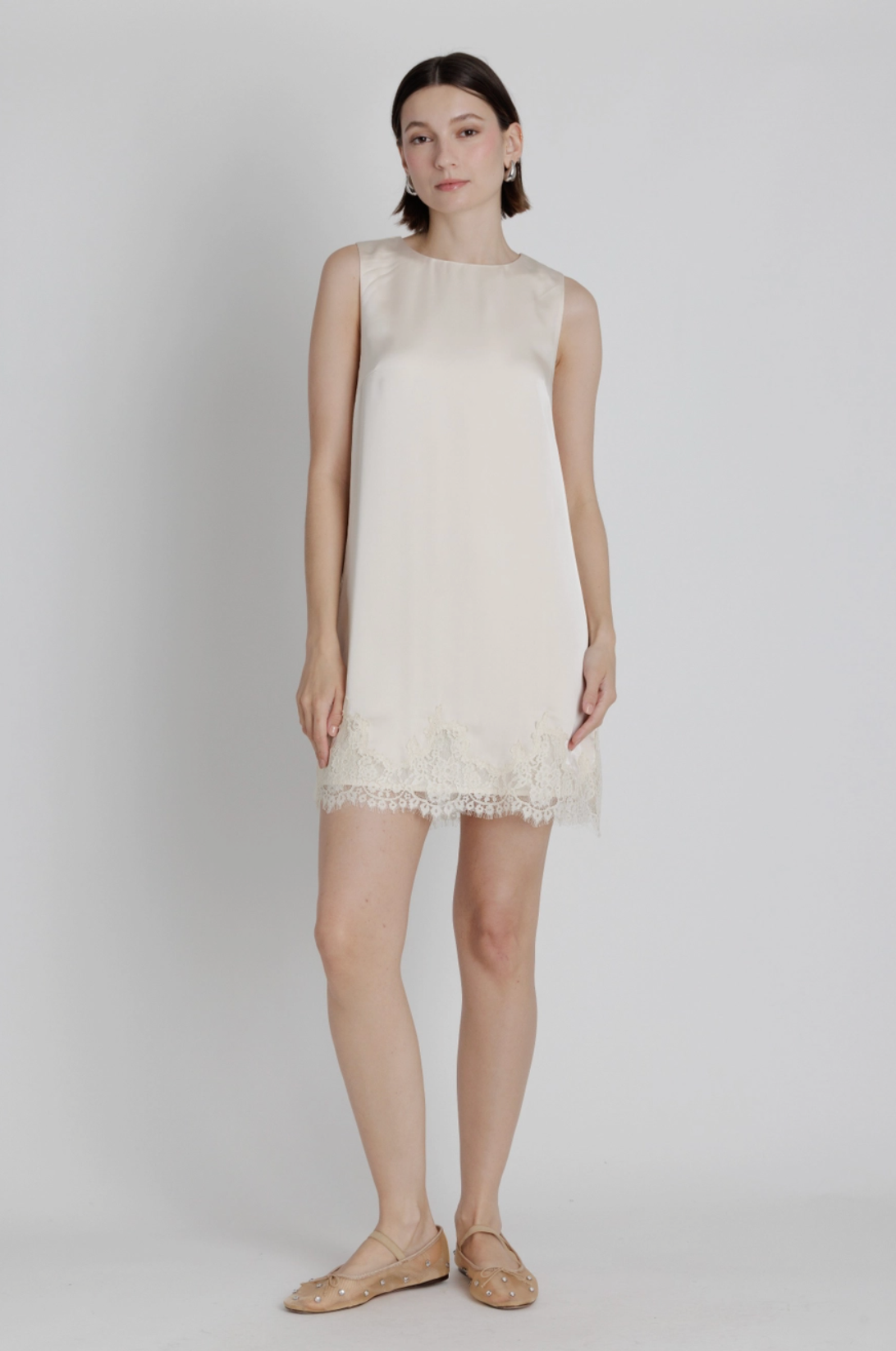 Lace Trim Satin Mini Dress