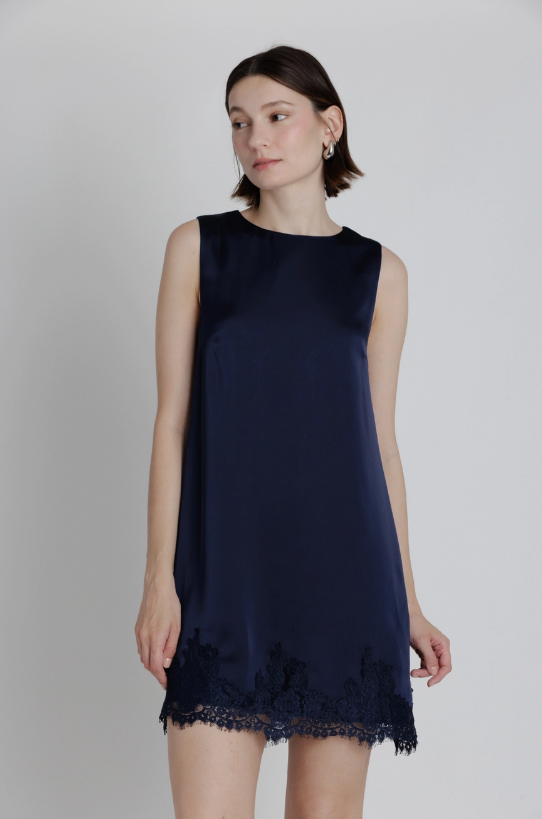 Lace Trim Satin Mini Dress