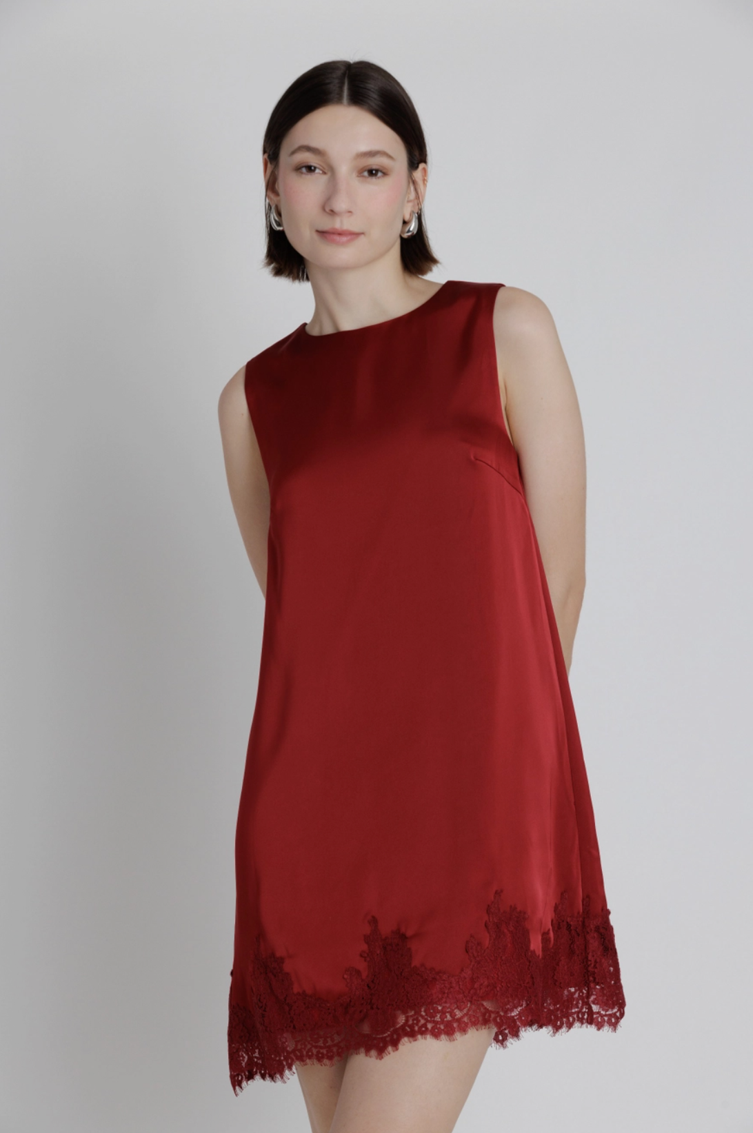 Lace Trim Satin Mini Dress