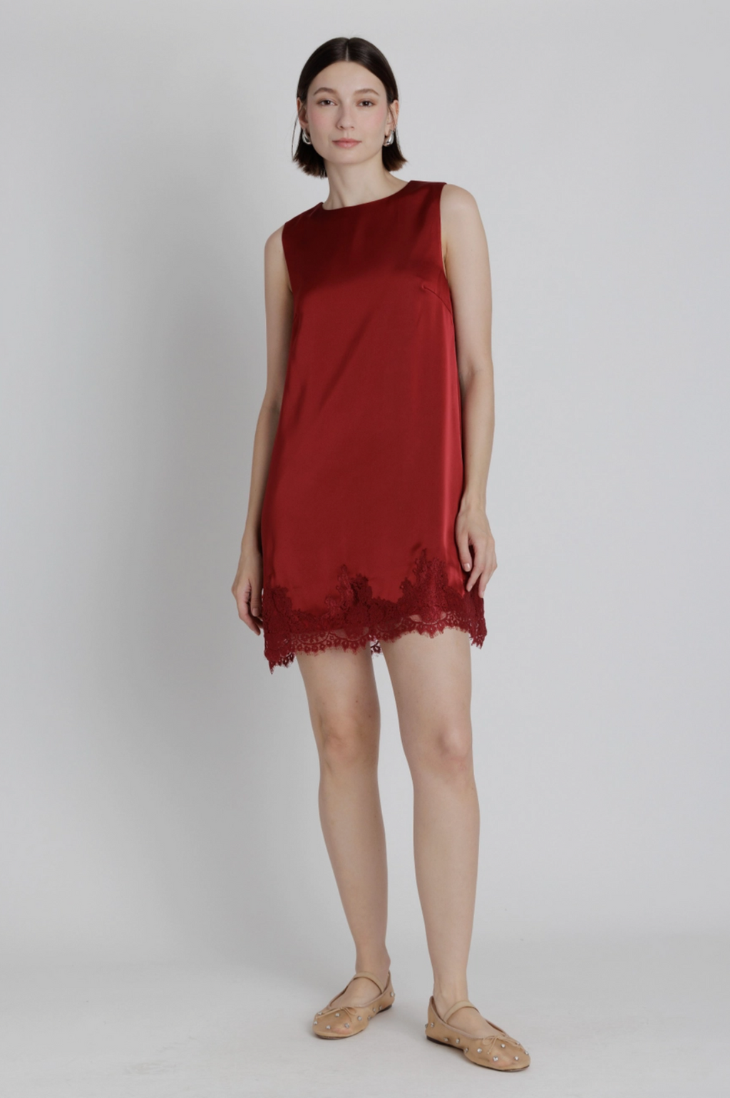 Lace Trim Satin Mini Dress