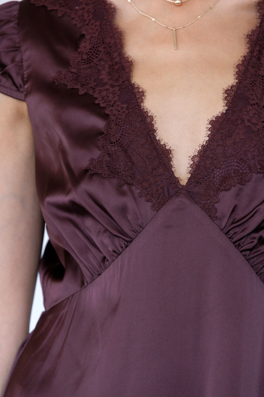 Satin Lace Trim Dress