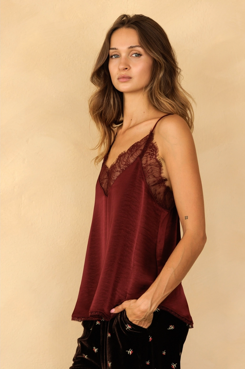 Lace Trim Satin Cami Top