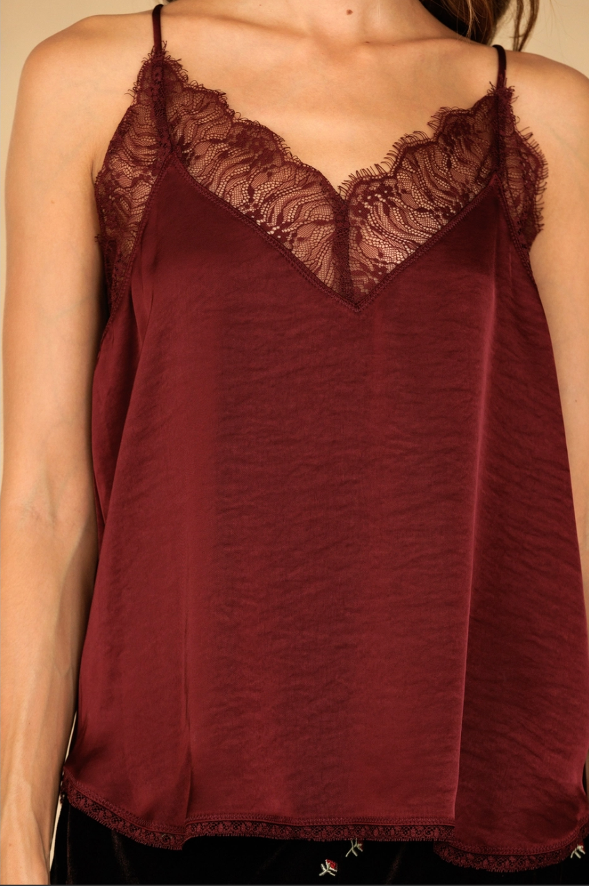 Lace Trim Satin Cami Top