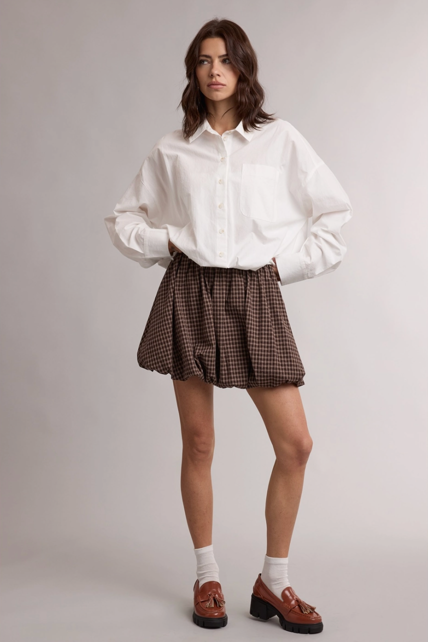 Plaid Gathered Mini Skirt