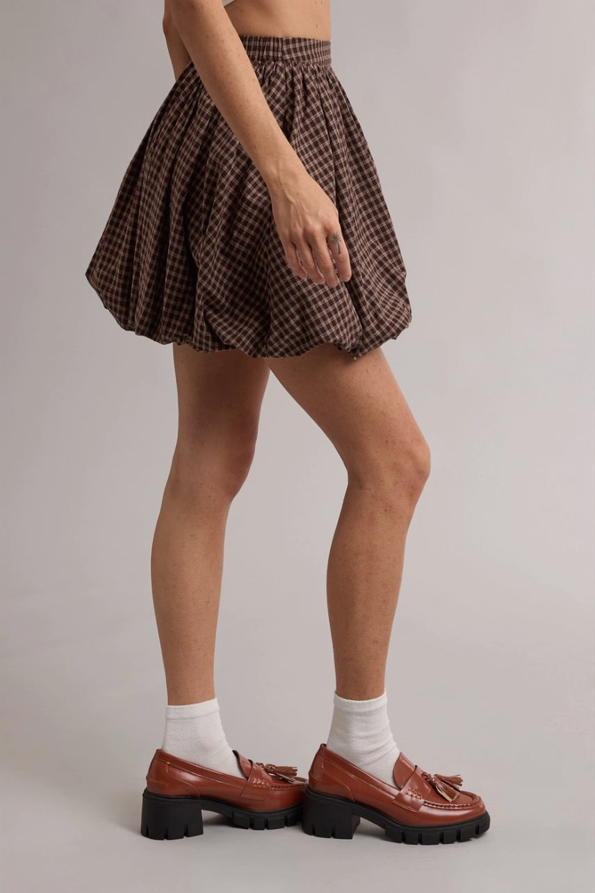 Plaid Gathered Mini Skirt